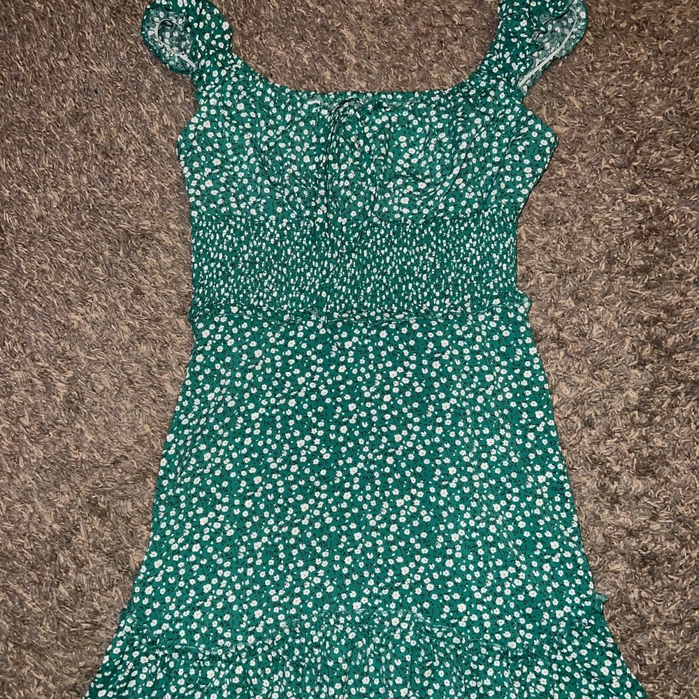 green and white floral dress